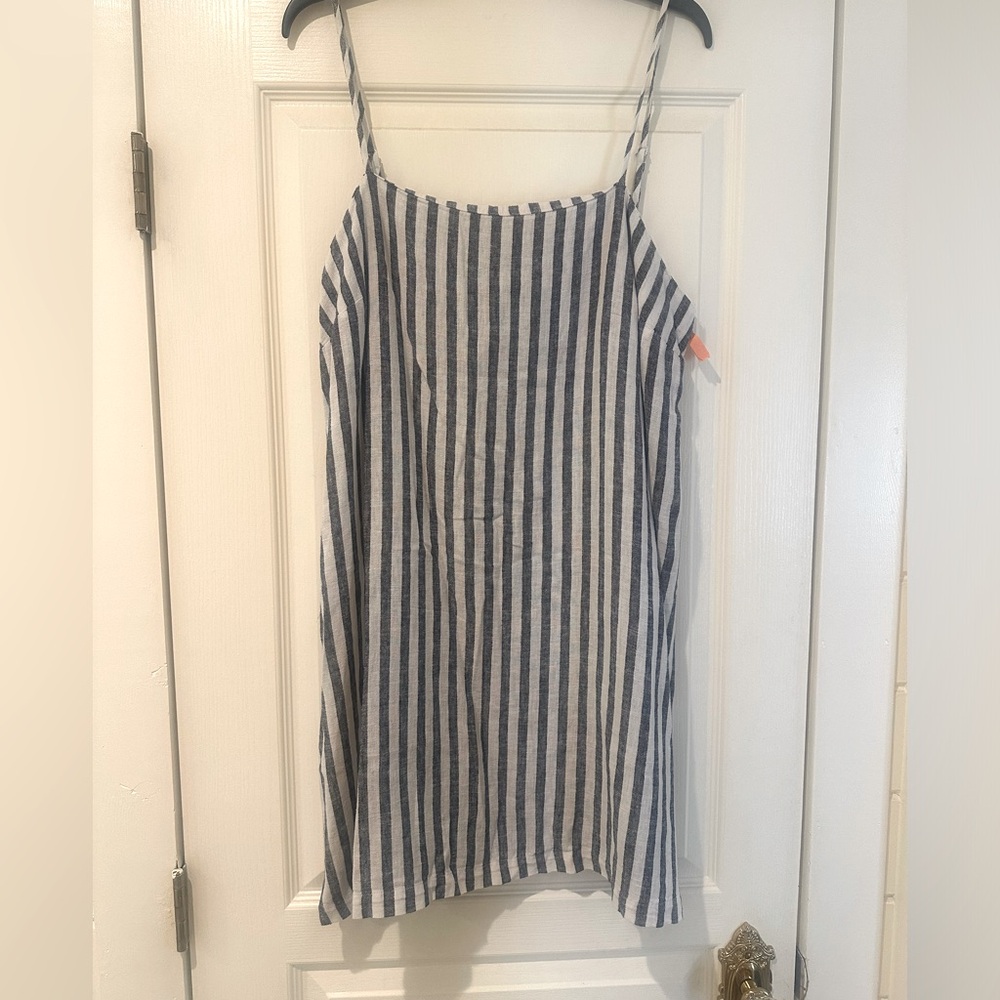 A New Day Linen Blue Striped Dress, Large